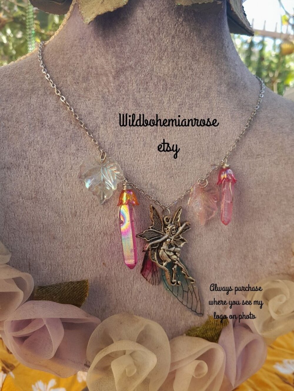 Fairy Wing Moon twilight quartz necklace, ren faire fairy costume accessory gift